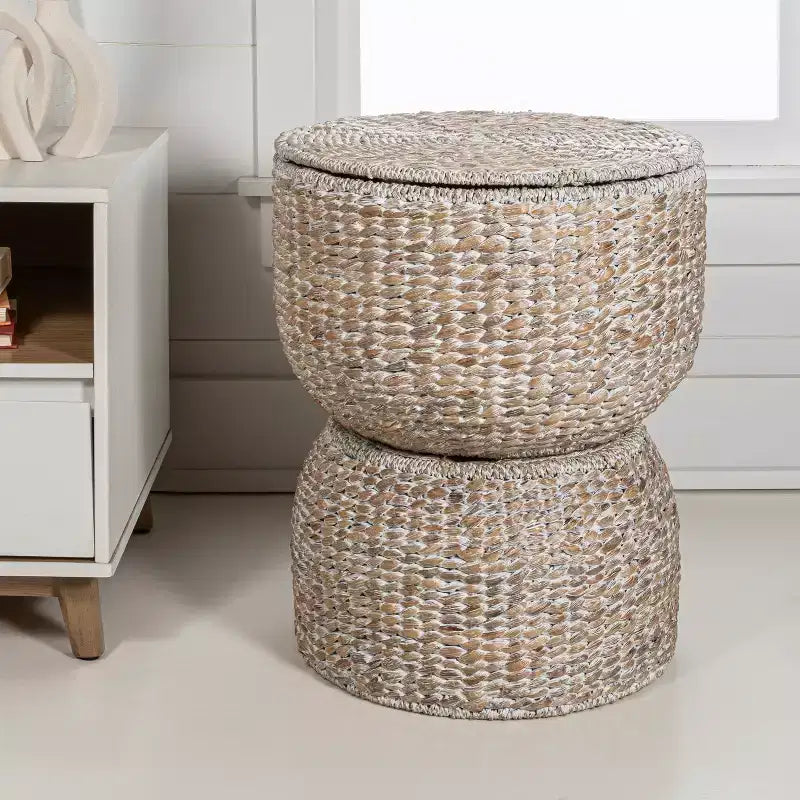 18 Hourglass Handwoven Hyacinth Storage Accent Table with Lid
