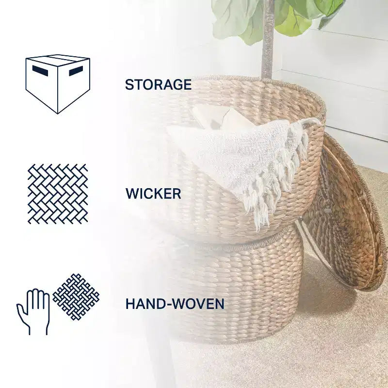 18 Hourglass Handwoven Hyacinth Storage Accent Table with Lid