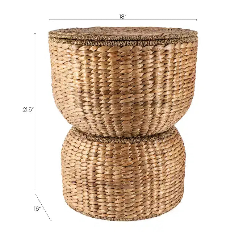 18 Hourglass Handwoven Hyacinth Storage Accent Table with Lid