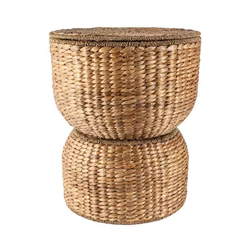 18 Hourglass Handwoven Hyacinth Storage Accent Table with Lid