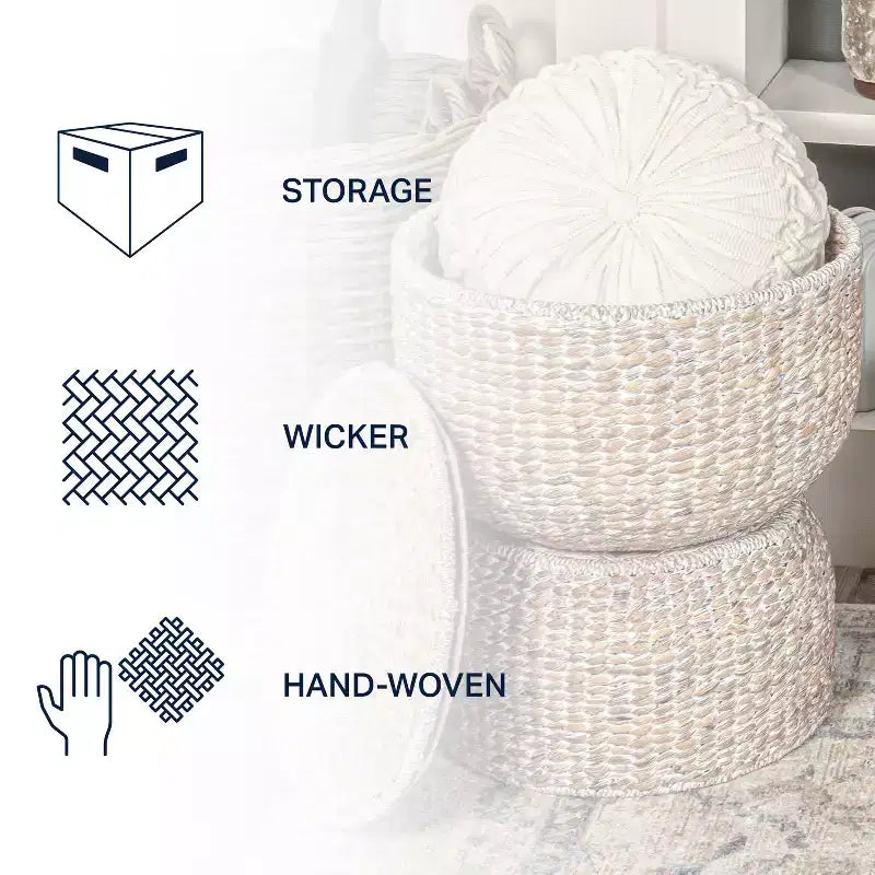 18 Hourglass Handwoven Hyacinth Storage Accent Table with Lid
