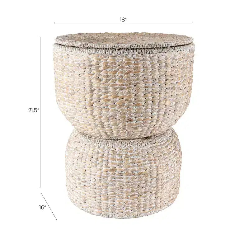 18 Hourglass Handwoven Hyacinth Storage Accent Table with Lid