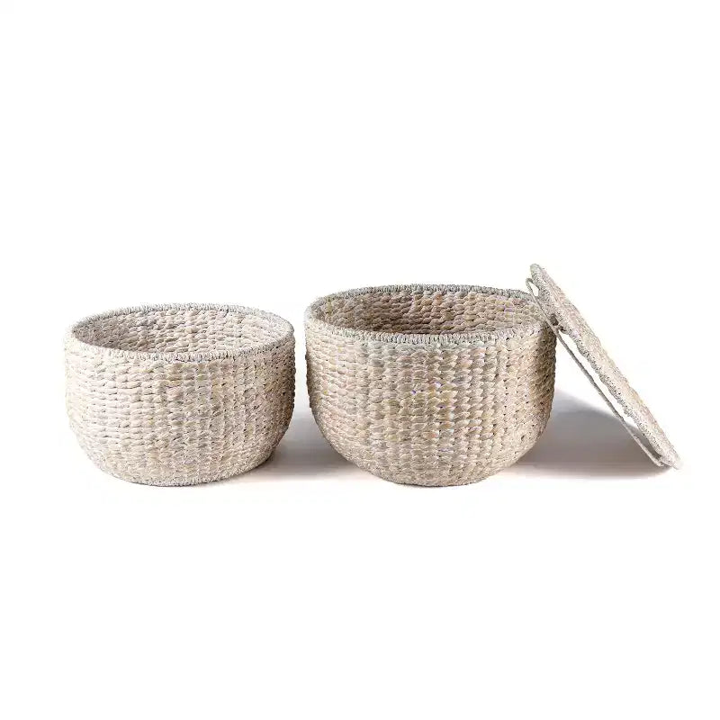 18 Hourglass Handwoven Hyacinth Storage Accent Table with Lid