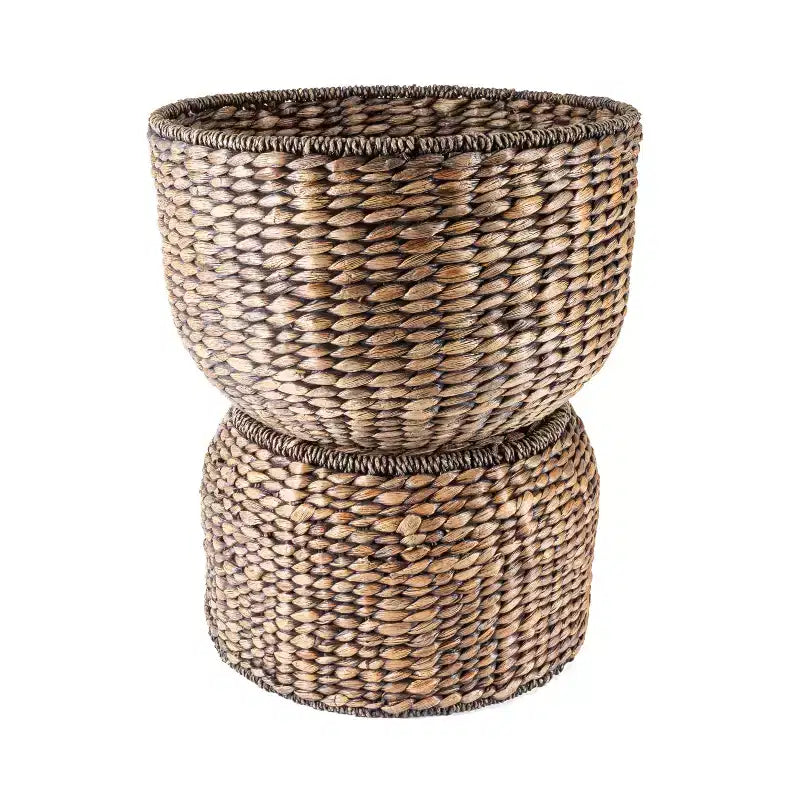18 Hourglass Handwoven Hyacinth Storage Accent Table with Lid