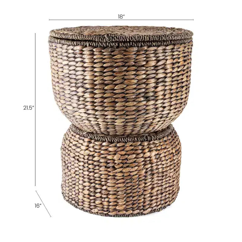 18 Hourglass Handwoven Hyacinth Storage Accent Table with Lid