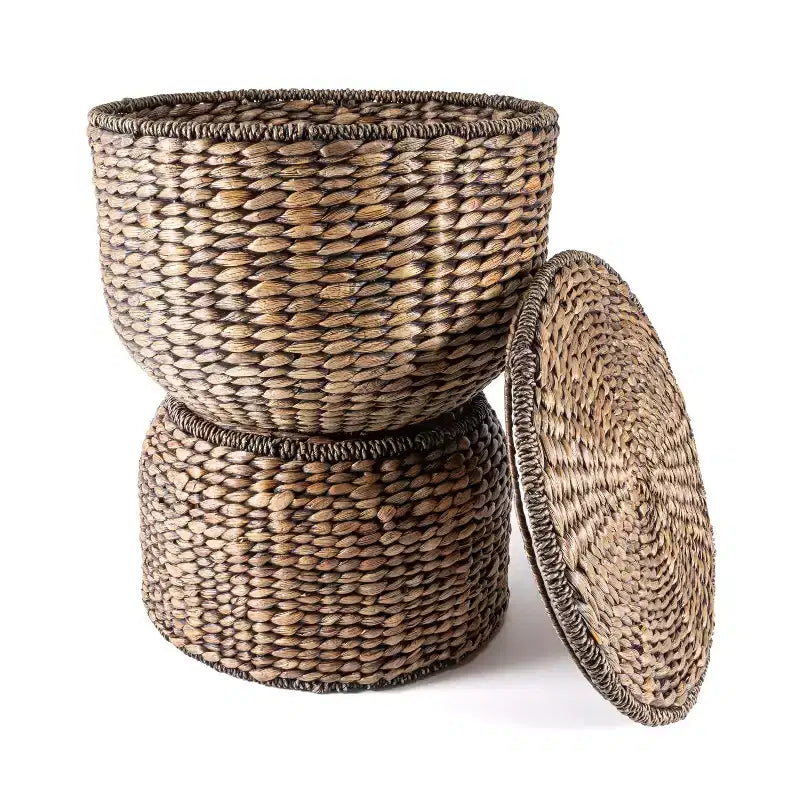 happimess Bhola 18 Hourglass Handwoven Hyacinth Storage Accent Table with Lid