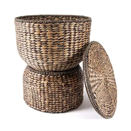 happimess Bhola 18 Hourglass Handwoven Hyacinth Storage Accent Table with Lid