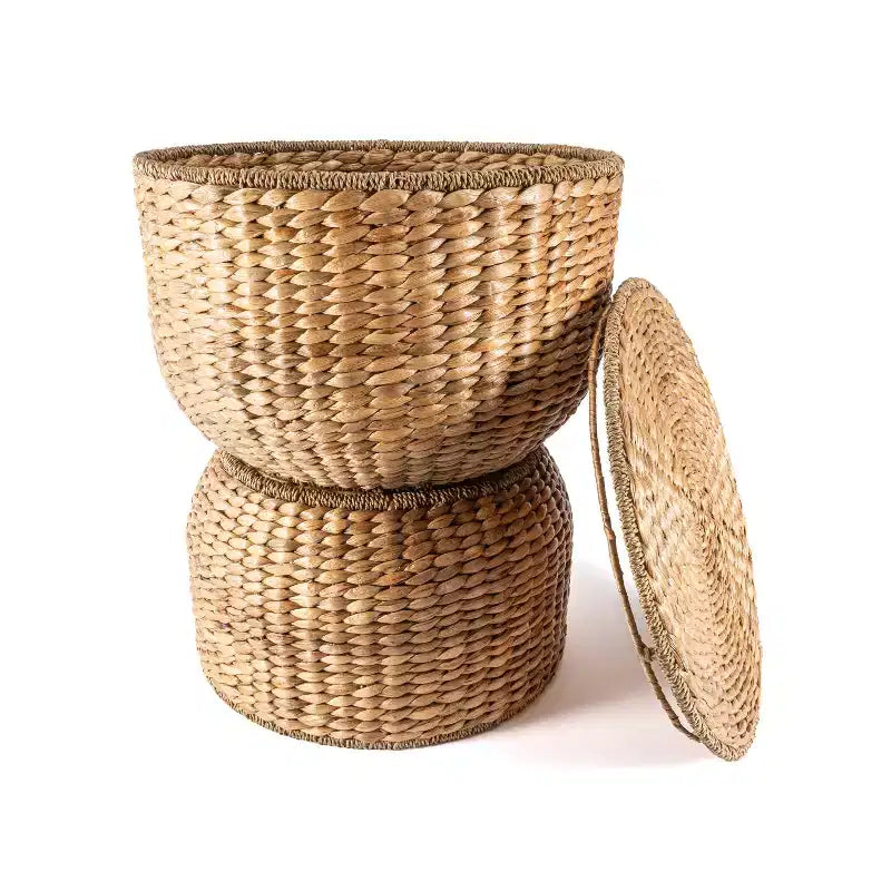 18 Hourglass Handwoven Hyacinth Storage Accent Table with Lid