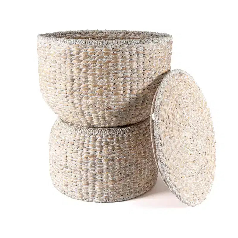 18 Hourglass Handwoven Hyacinth Storage Accent Table with Lid