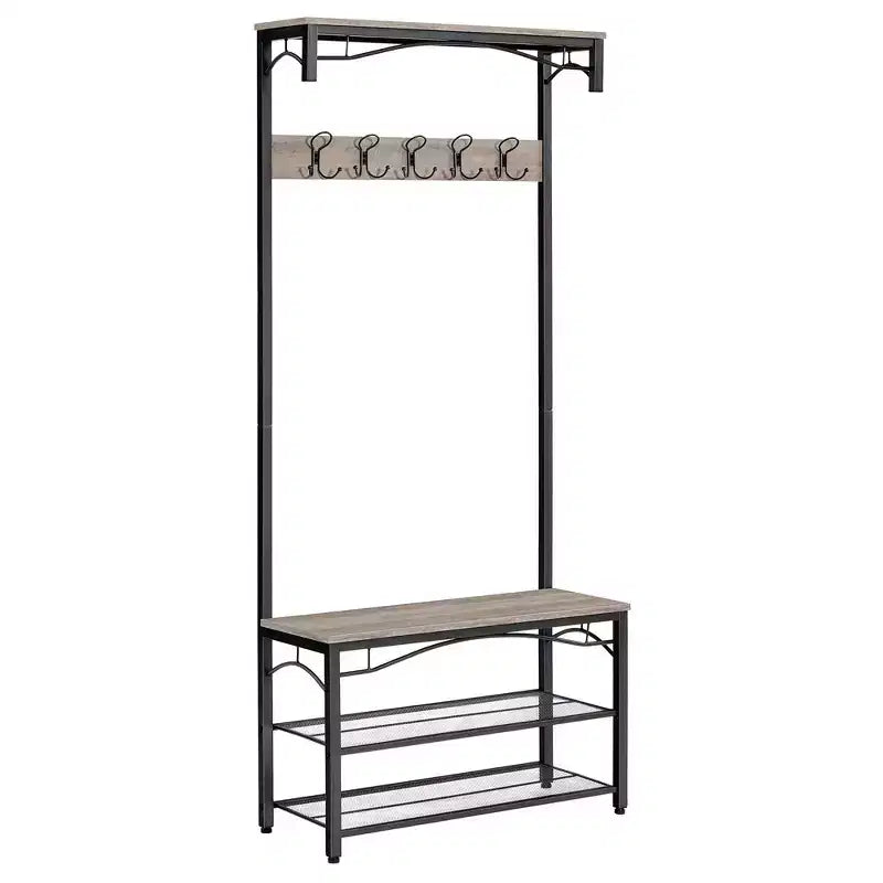 VASAGLE Shoe Bench Rack, 3-Tier Storage Shelf Industrial Accent Furniture with Steel Frame, 12.6 x 31.5 x 70.3 Inches