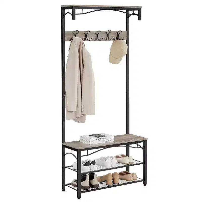 Shoe Bench Rack, 3-Tier Storage Shelf with Steel Frame, 12.6 x 31.5 x 70.3 Inches