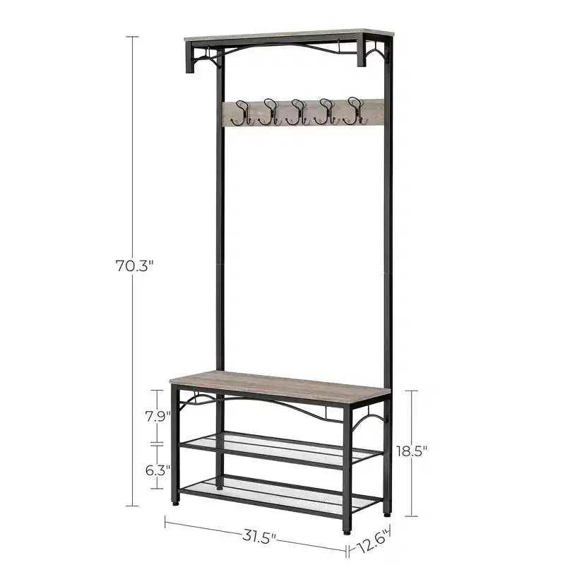 Meuble à chaussures avec banc, étagère de rangement à 3 niveaux avec cadre en acier, 32 x 80 x 178,5 cm