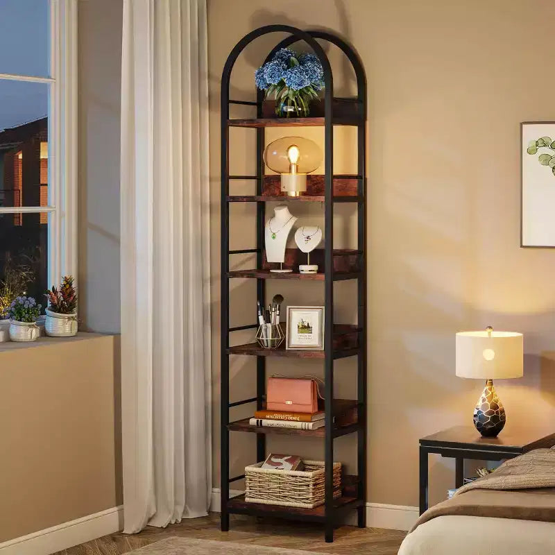 6-Tier 78.7" Tall Arched Open Bookshelf