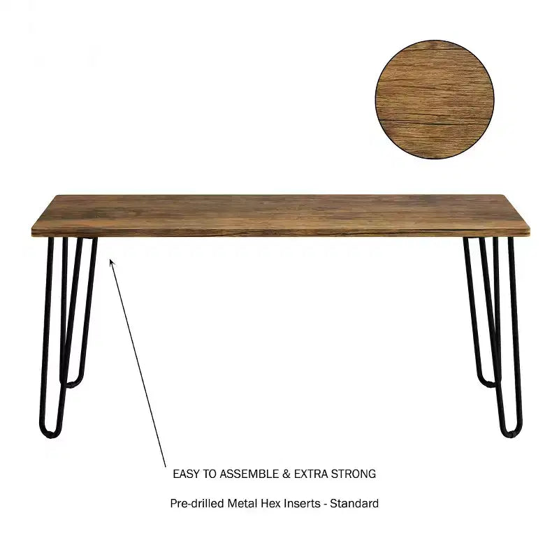 Table basse moderne avec pieds épingle – Meuble de salon en acier et aspect grain de bois industriel