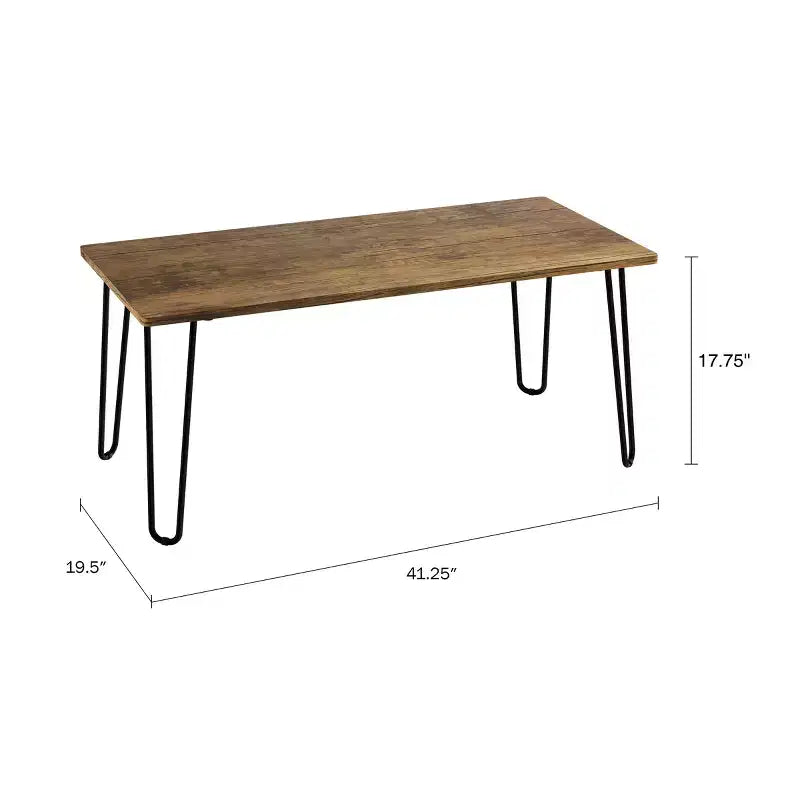 Table basse moderne avec pieds épingle – Meuble de salon en acier et aspect grain de bois industriel
