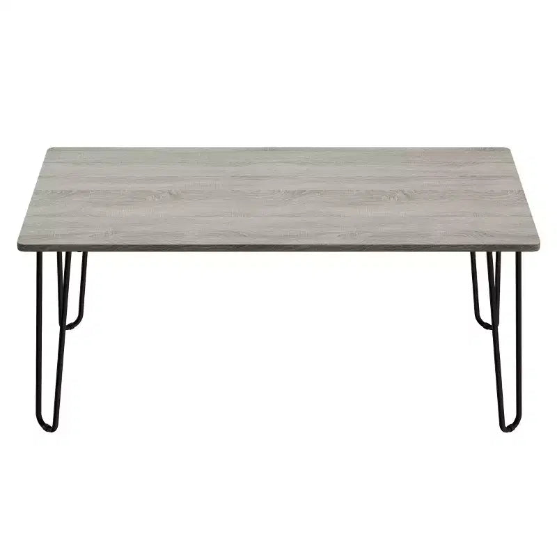 Table basse moderne avec pieds épingle – Meuble de salon en acier et aspect grain de bois industriel