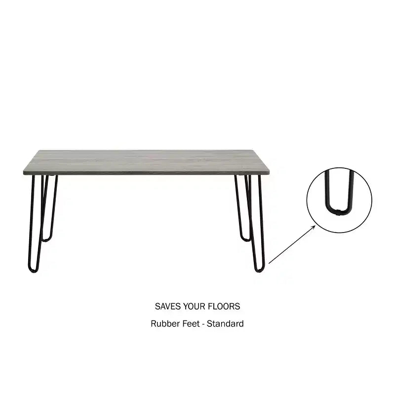Table basse moderne avec pieds épingle – Meuble de salon en acier et aspect grain de bois industriel
