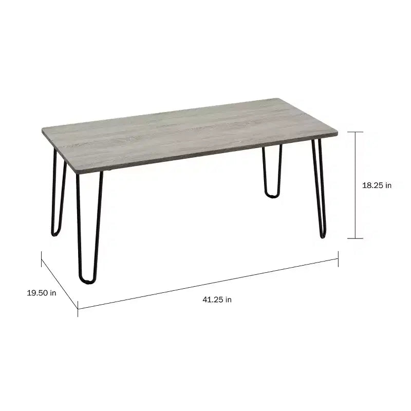 Table basse moderne avec pieds épingle – Meuble de salon en acier et aspect grain de bois industriel