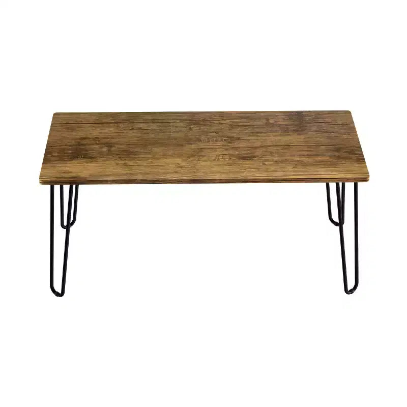 Table basse moderne avec pieds épingle – Meuble de salon en acier et aspect grain de bois industriel