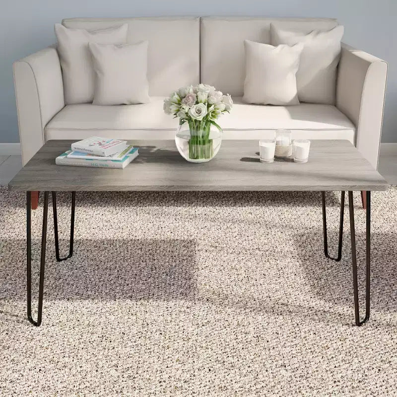 Modern Coffee Table with Hairpin Legs – Industrial Woodgrain-Look & Steel Living Room Furniture