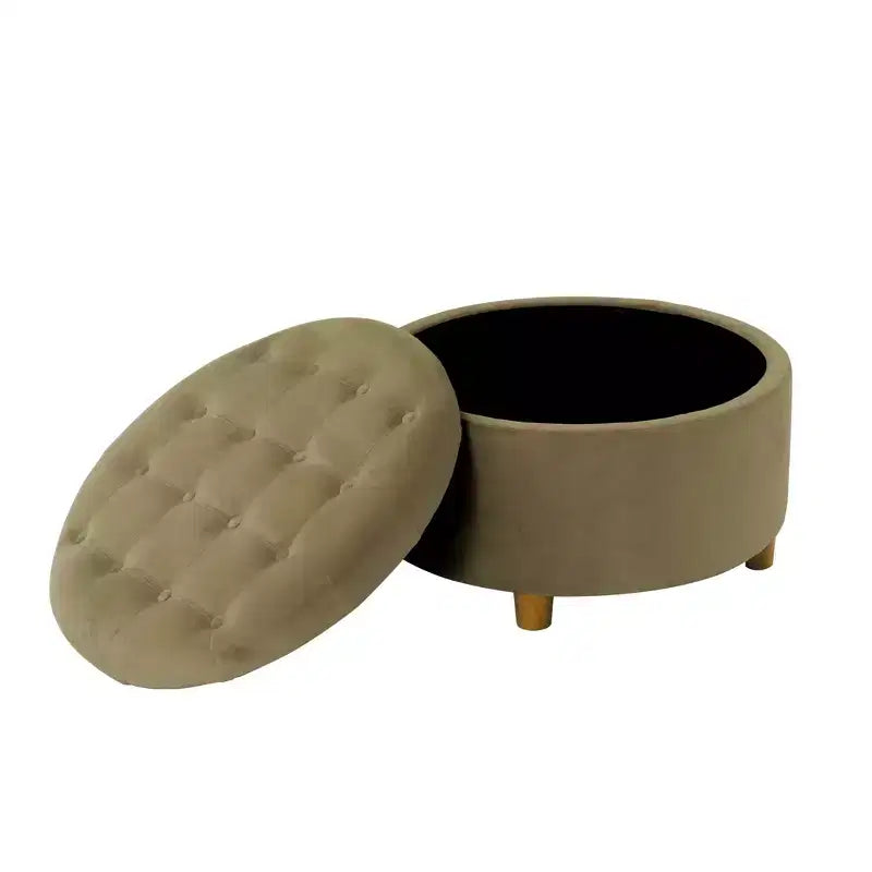 Pouffe de rangement rond capitonné en velours