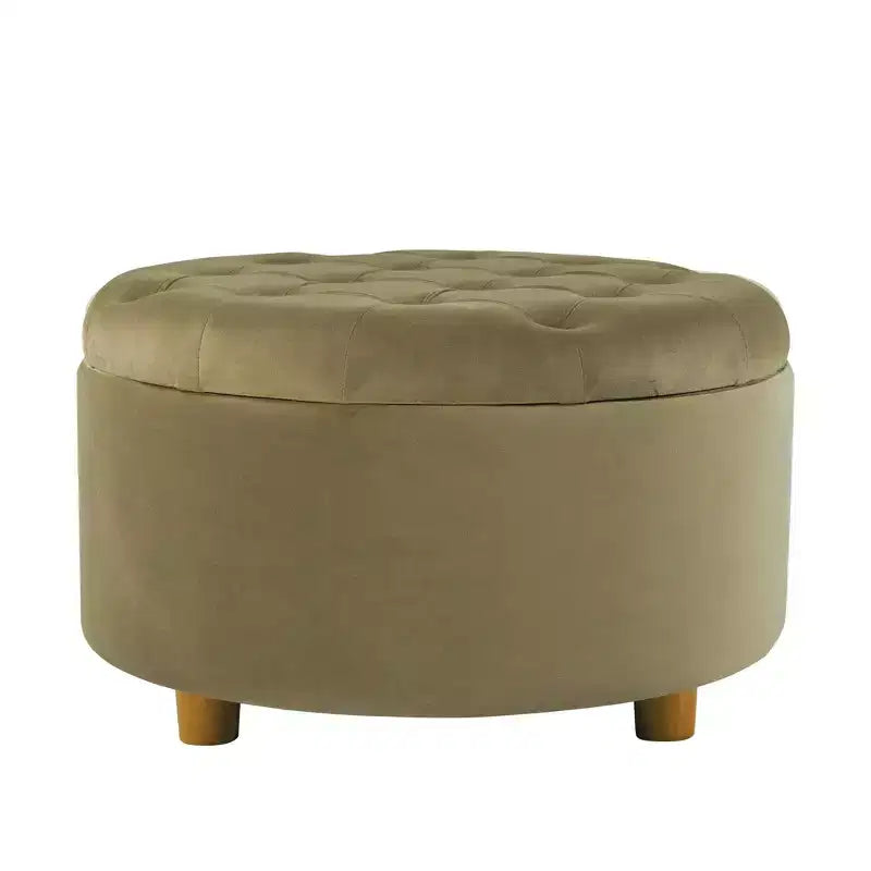 Pouffe de rangement rond capitonné en velours