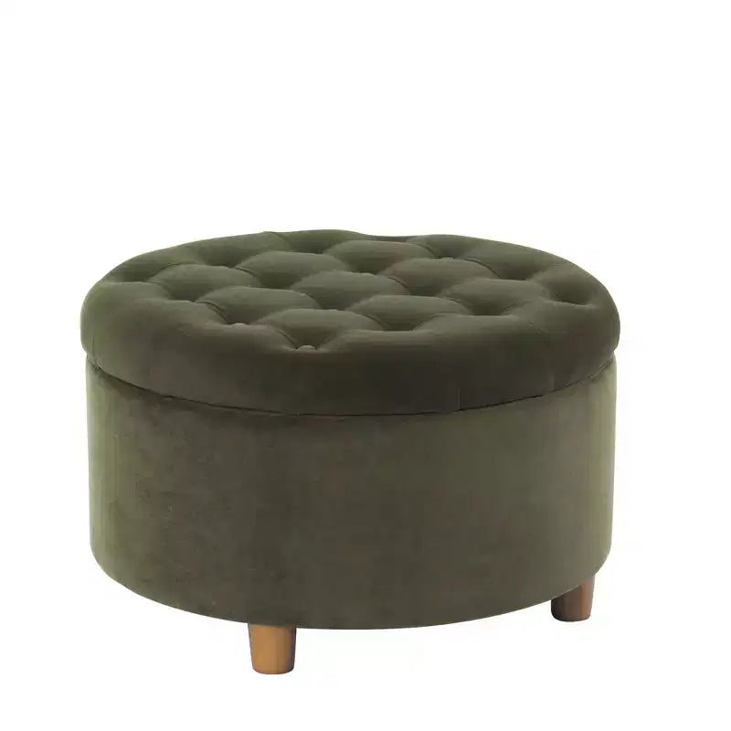 Pouffe de rangement rond capitonné en velours