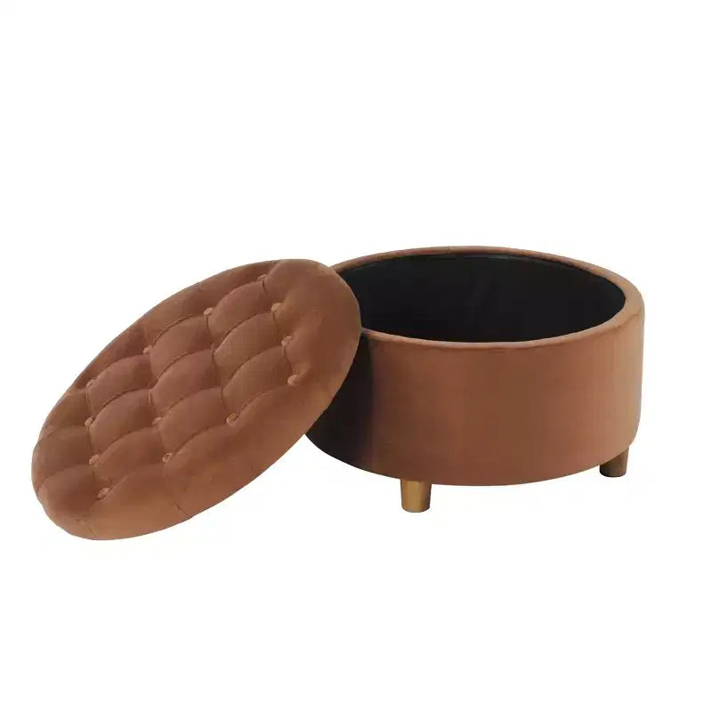 Pouffe de rangement rond capitonné en velours