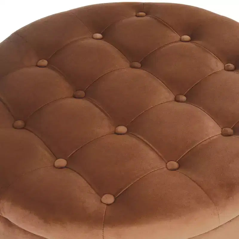 Pouffe de rangement rond capitonné en velours