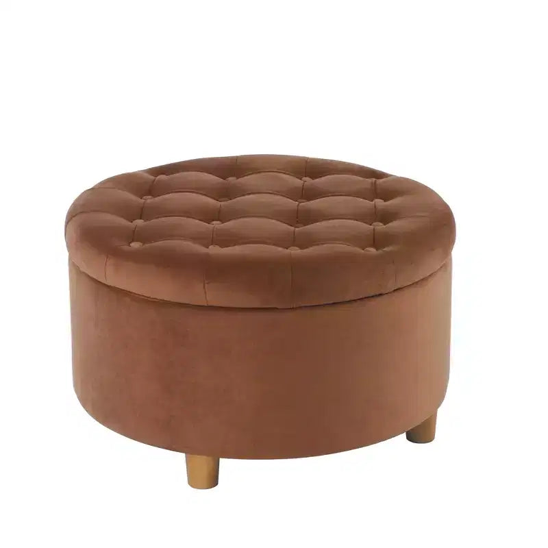 Pouffe de rangement rond capitonné en velours