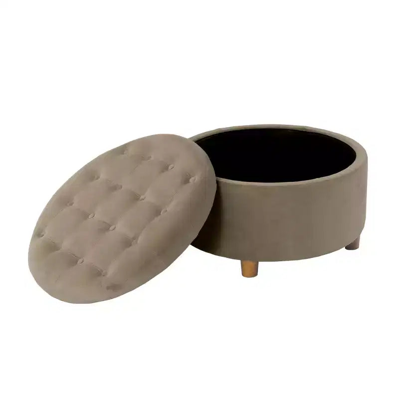 Tufted Round Storage Ottoman Velvet
