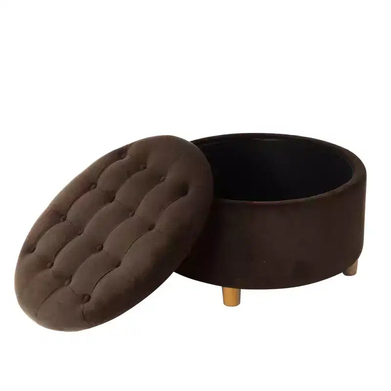 Pouffe de rangement rond capitonné en velours