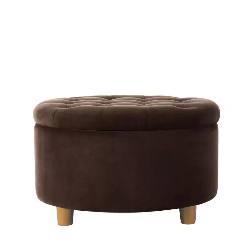 Pouffe de rangement rond capitonné en velours