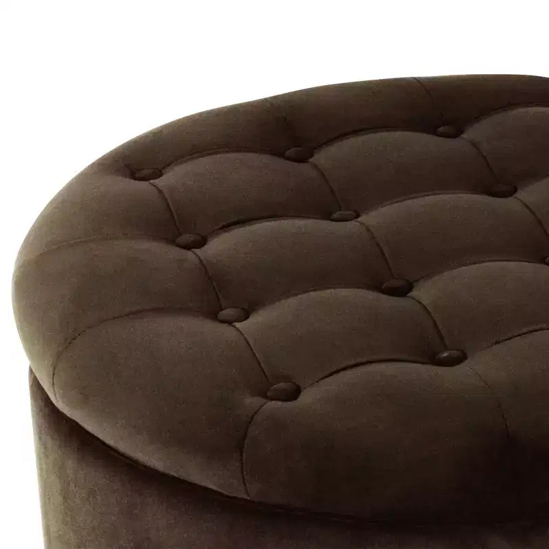 Pouffe de rangement rond capitonné en velours