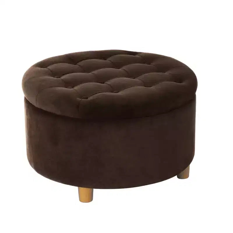 Pouffe de rangement rond capitonné en velours