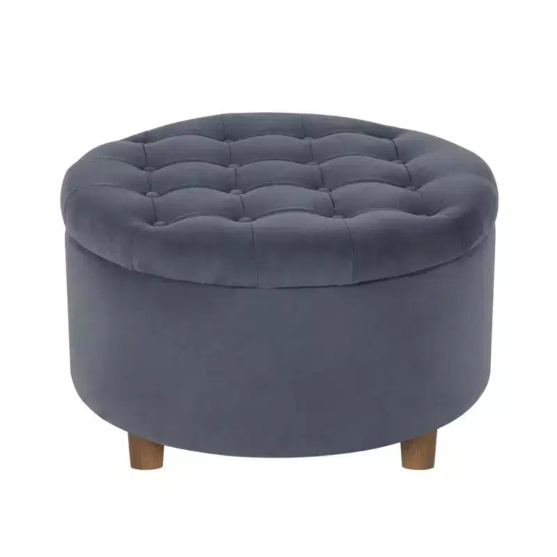 Pouffe de rangement rond capitonné en velours