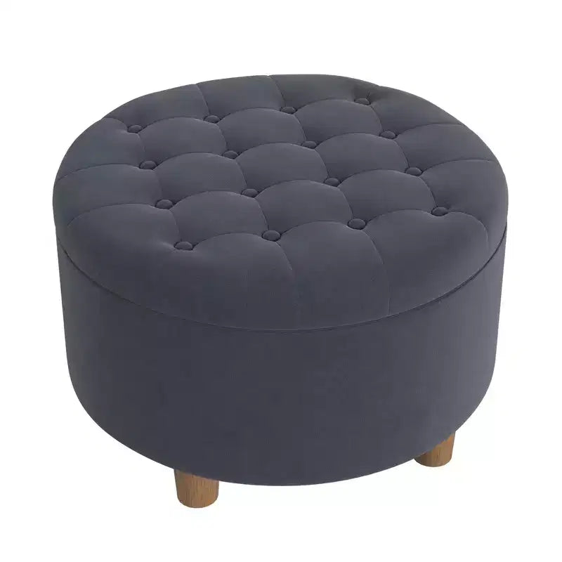 Pouffe de rangement rond capitonné en velours
