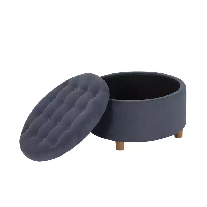Pouffe de rangement rond capitonné en velours