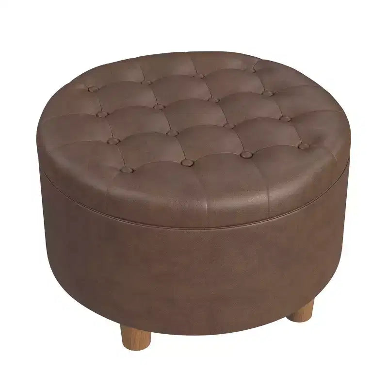 Pouffe de rangement rond capitonné en velours