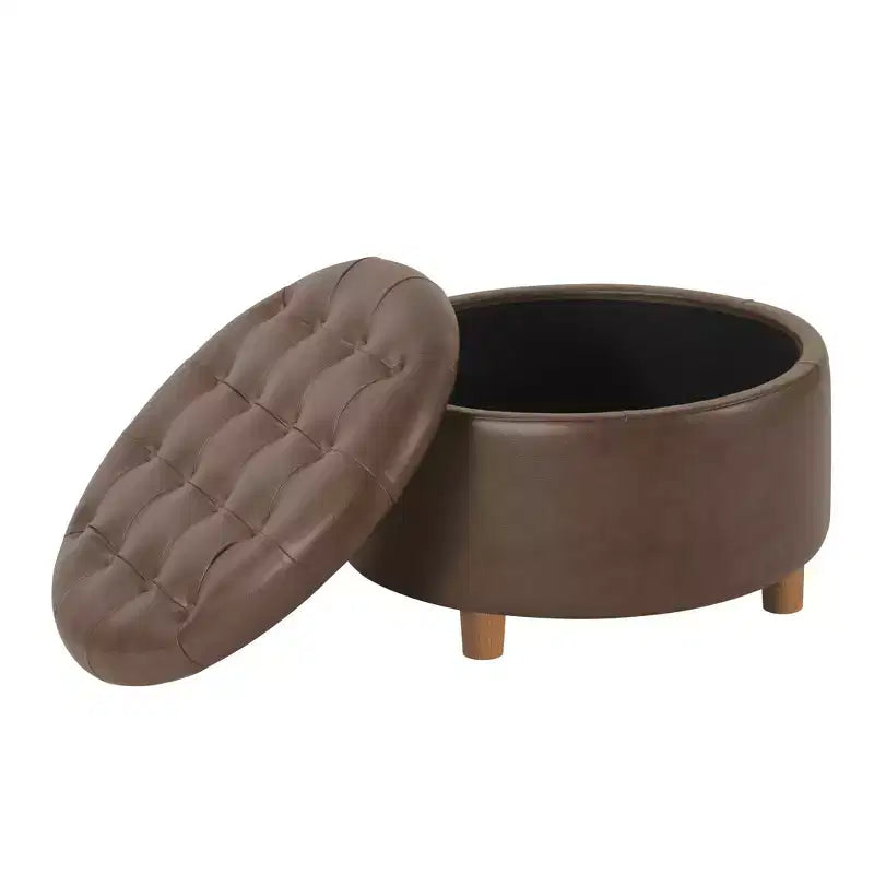 Pouffe de rangement rond capitonné en velours