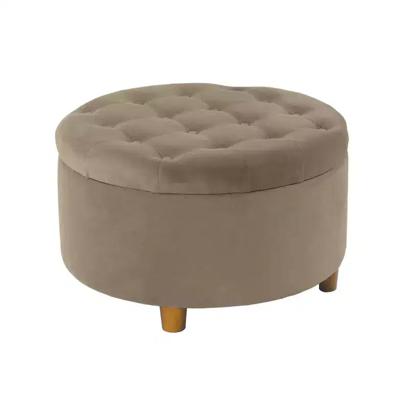 Pouffe de rangement rond capitonné en velours