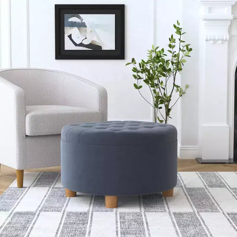 Tufted Round Storage Ottoman Velvet