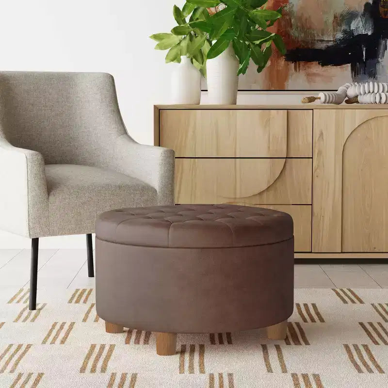 Tufted Round Storage Ottoman Velvet