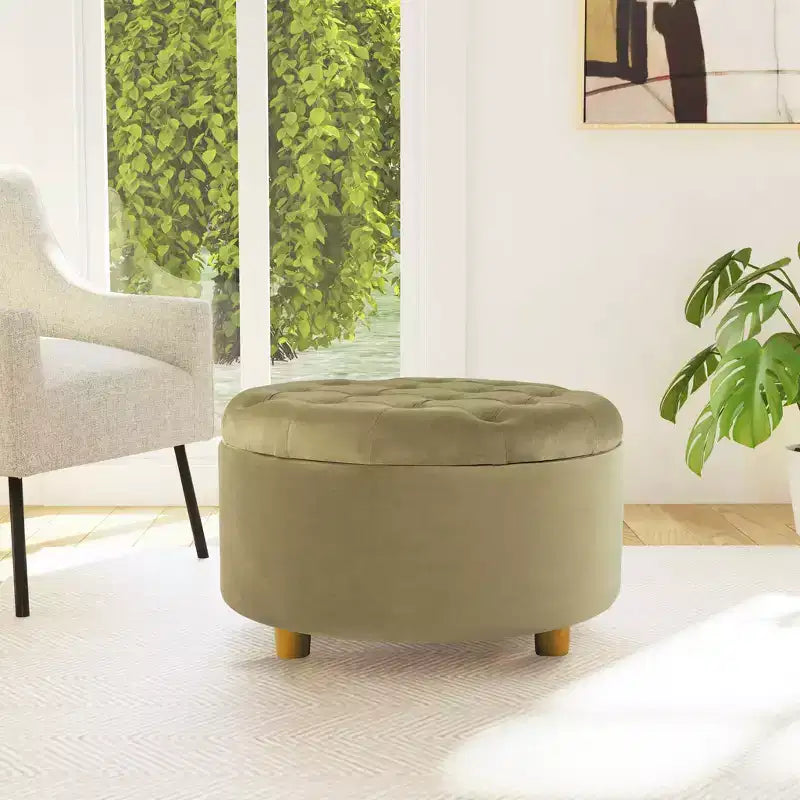 Tufted Round Storage Ottoman Velvet