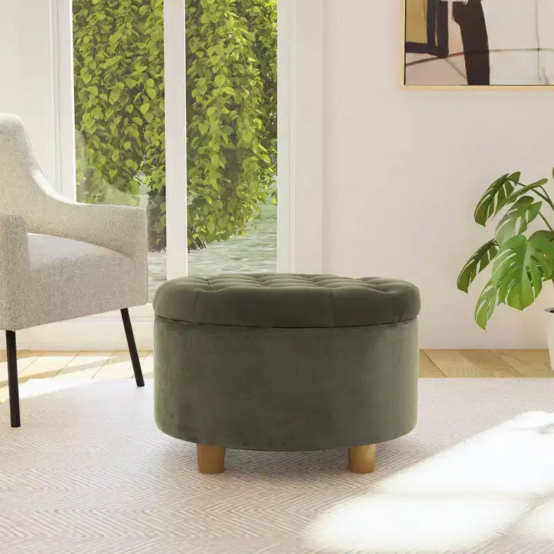 Tufted Round Storage Ottoman Velvet
