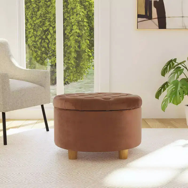 Tufted Round Storage Ottoman Velvet