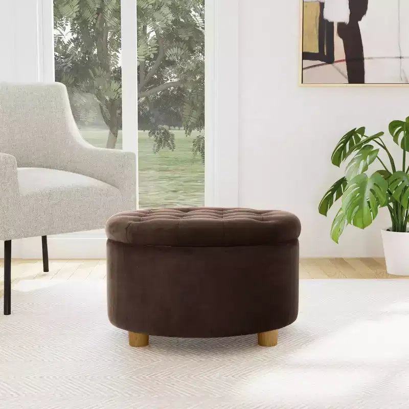 Tufted Round Storage Ottoman Velvet