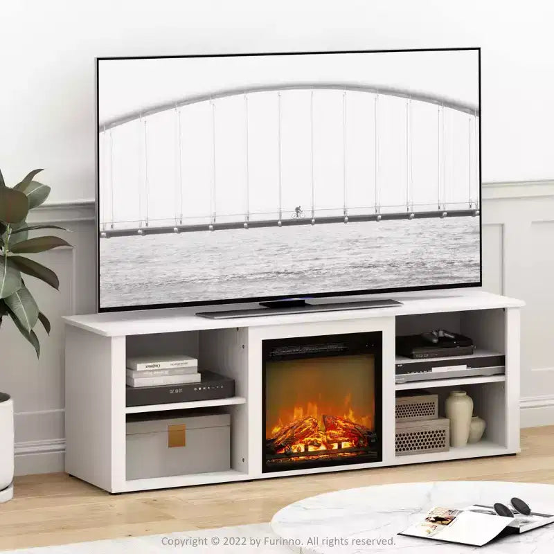 Furinno Classic Fireplace TV Stand Entertainment Console Media Center W/18 Electric Fireplace for TVs up to 70,Solid White