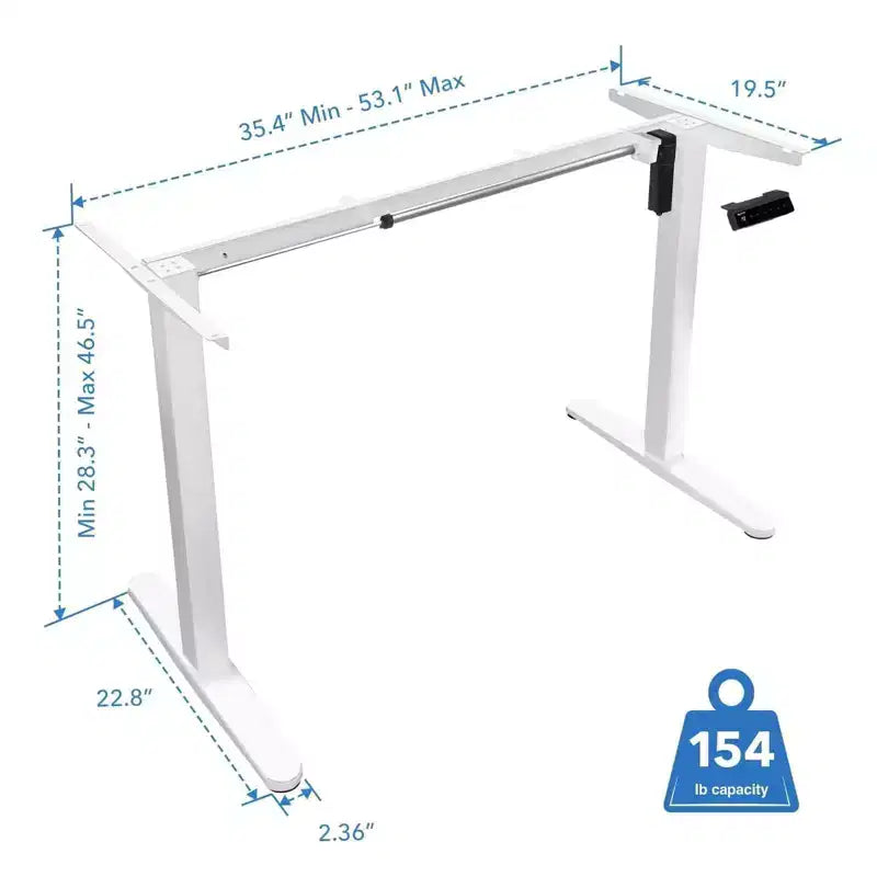 Piètement de bureau assis-debout électrique à moteur simple, Blanc