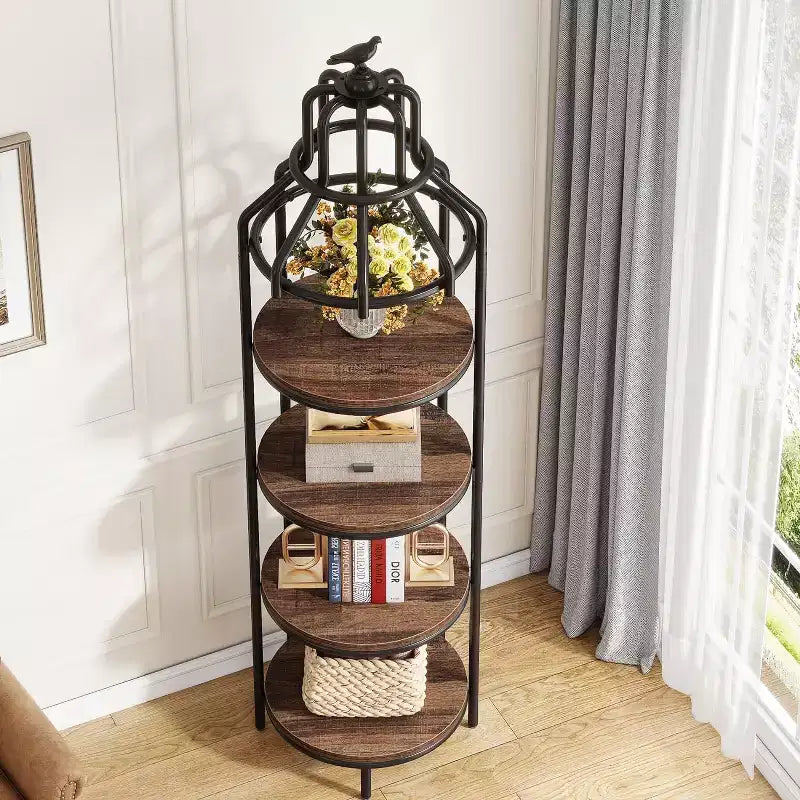 4-Tier Birdcage-Shaped Bookshelf, Freestanding Book Display Rack